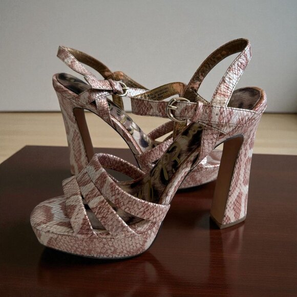 SAM EDELMAN Snake Print Platform Heels Sandals Size 8 - Picture 1 of 9
